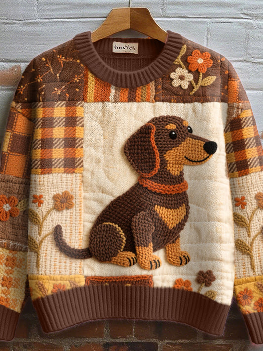 Women's Dachshund Crochet Art Cozy Knit Sweater