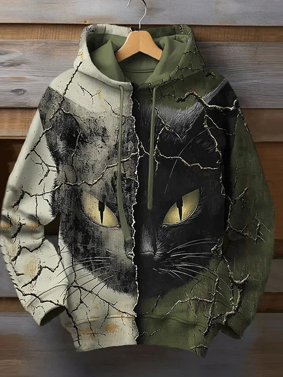 Unisex Vintage Cat Art Print Casual Hoodie