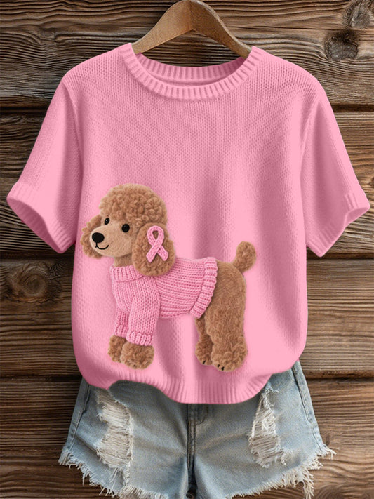 Women's Lovely Poodle Dog Pattern Felt Art Cozy print Top