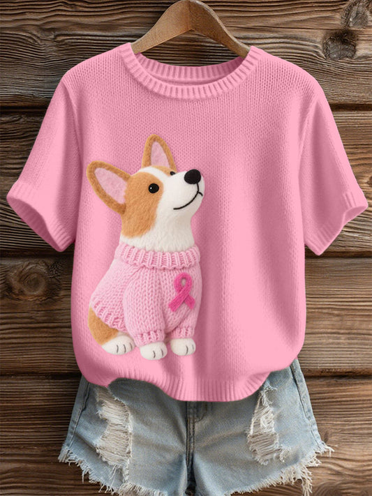 Women's Lovely Corgi Pattern Felt Art Cozy print Top