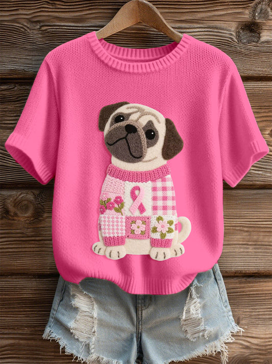 Women's Lovely Pug Pattern Felt Art Cozy print Top