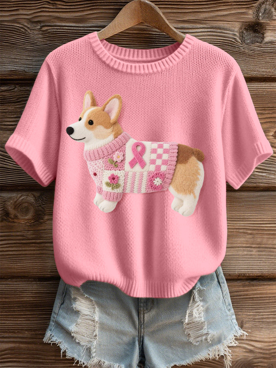 Women's Lovely Corgi Pattern Felt Art Cozy print Top