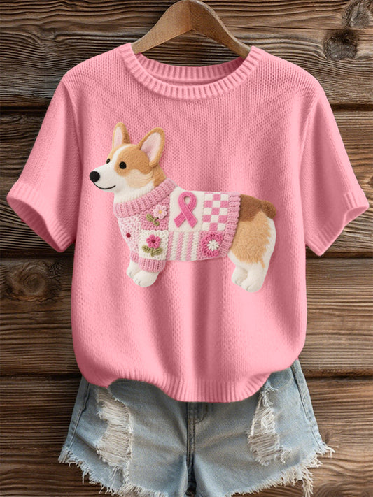 Women's Lovely Corgi Pattern Felt Art Cozy print Top