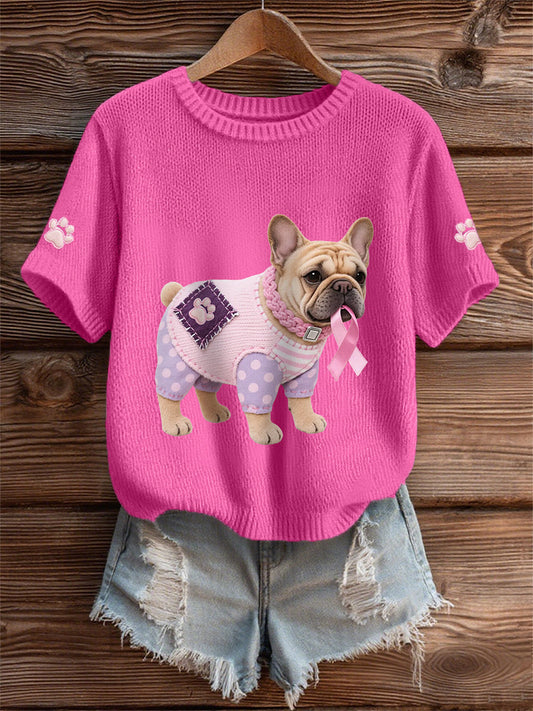 Women's Pink Dog Pink Ribbon Breast Cancer Awareness Support Tee