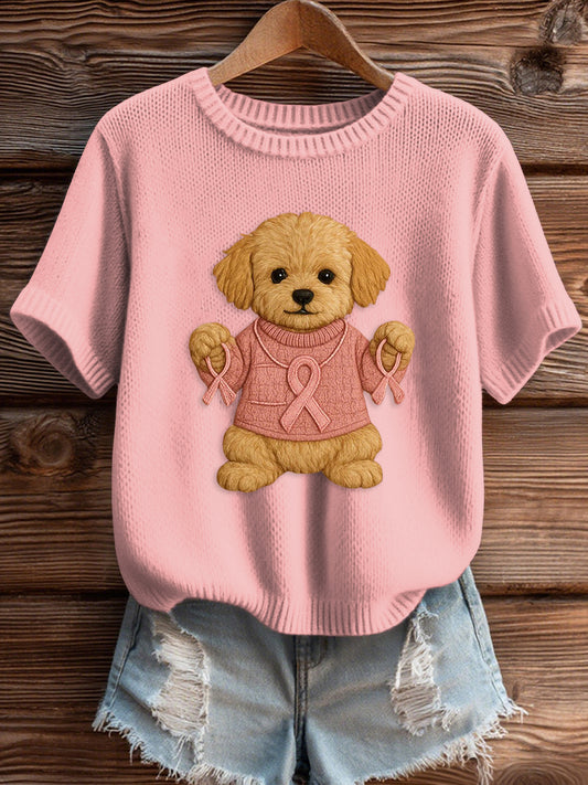 Women's Pink Breast Cancer Awareness Print Knit Sweater