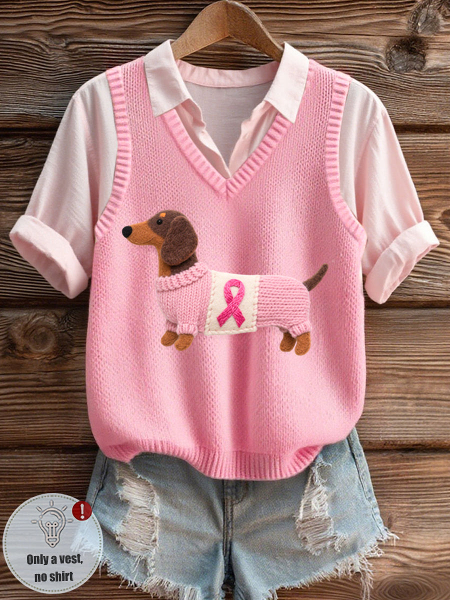 Women's Felt Art Dachshund Pattern Cozy Knit Vest