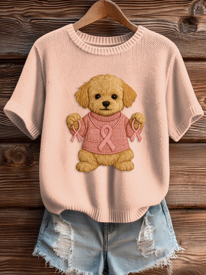 Women's Pink Breast Cancer Awareness Print Knit Sweater