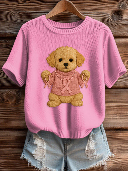 Women's Pink Breast Cancer Awareness Print Knit Sweater
