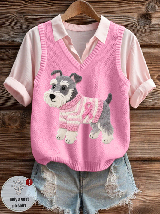 Women's Felt Art Schnauzer Dog Pattern Cozy Knit Vest