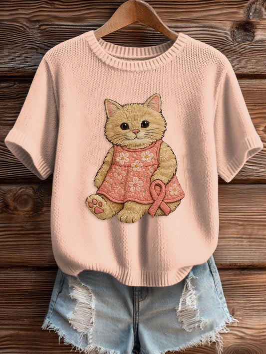 Women's Pink Breast Cancer Awareness Print Knit Sweater