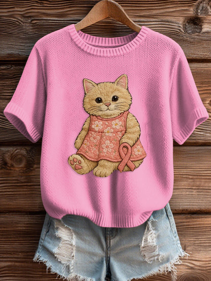 Women's Pink Breast Cancer Awareness Print Knit Sweater