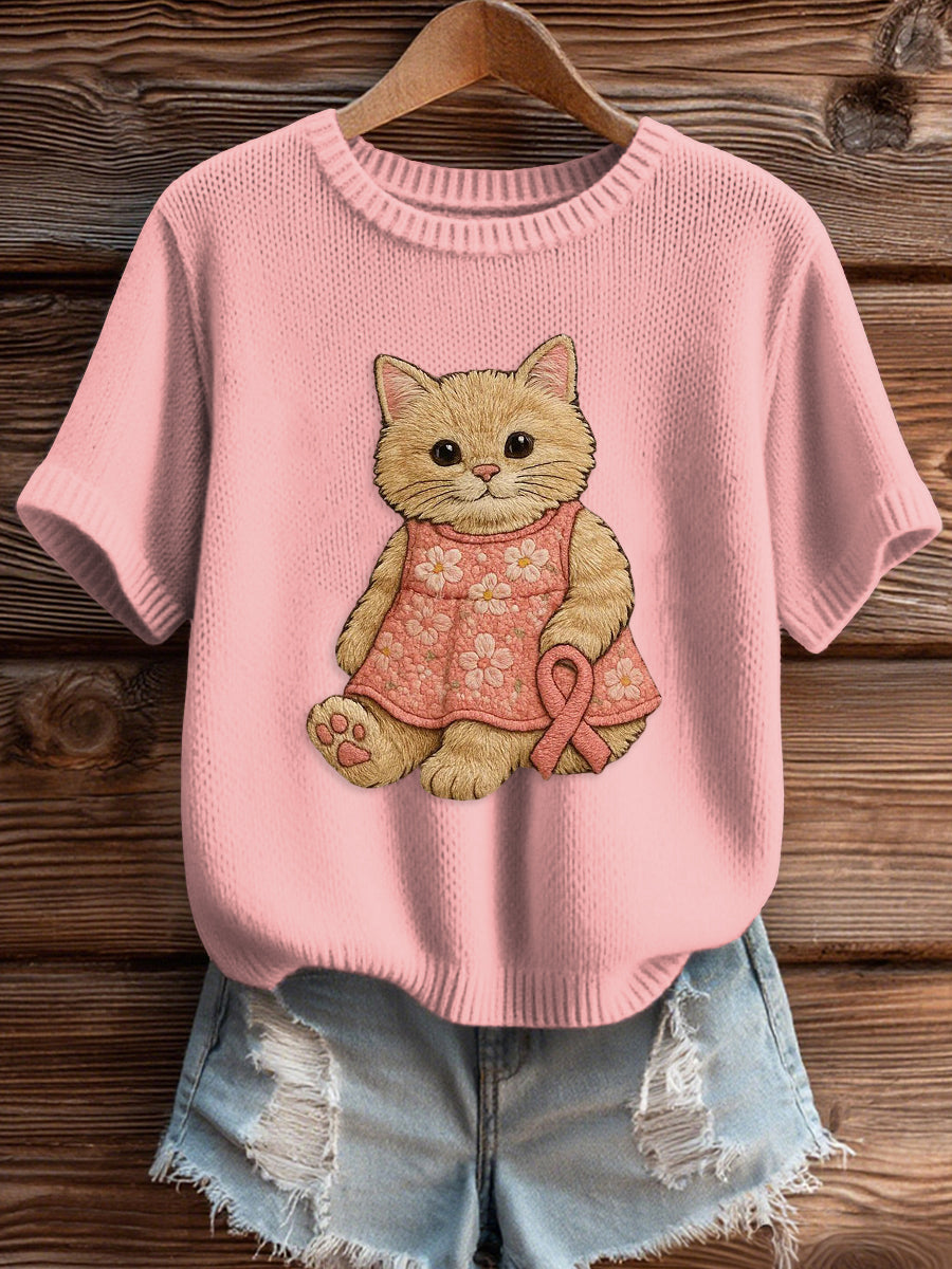 Women's Pink Breast Cancer Awareness Print Knit Sweater
