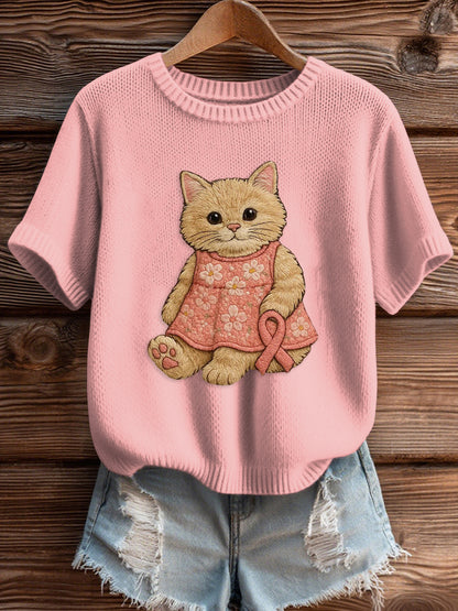 Women's Pink Breast Cancer Awareness Print Knit Sweater