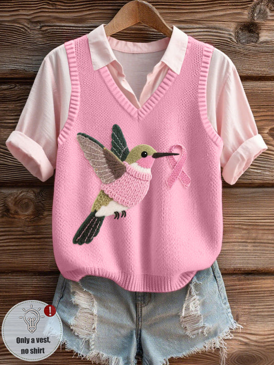 Women's Felt Art Hummingbird Pattern Cozy Knit Vest