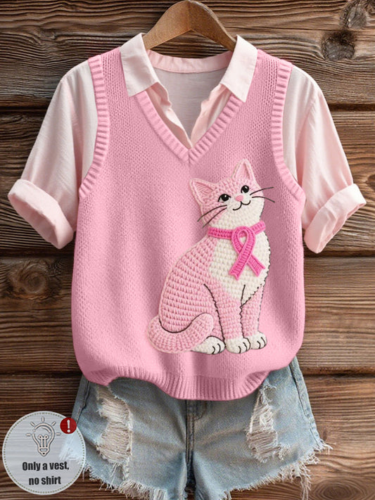Women's Lovely Cat Crochet Pattern Cozy Knit Vest