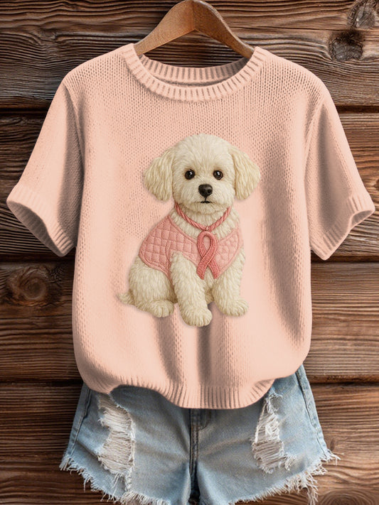 Women's Pink Breast Cancer Awareness Print Knit Sweater