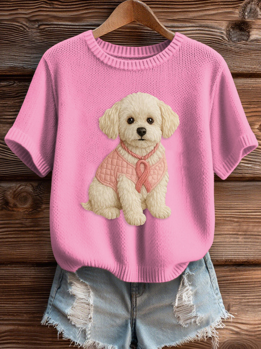 Women's Pink Breast Cancer Awareness Print Knit Sweater