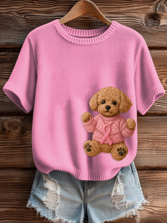 Women's Pink Breast Cancer Awareness Print Knit Sweater