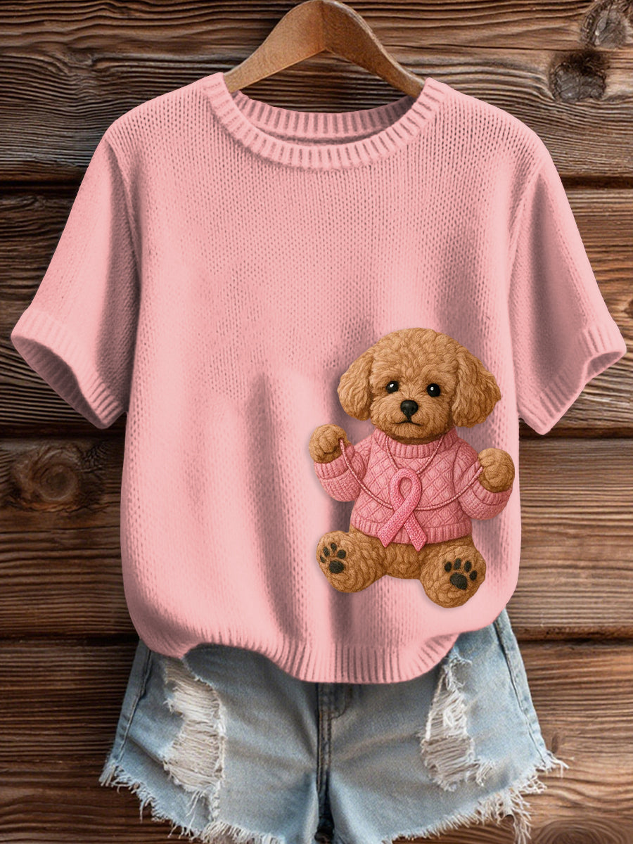 Women's Pink Breast Cancer Awareness Print Knit Sweater