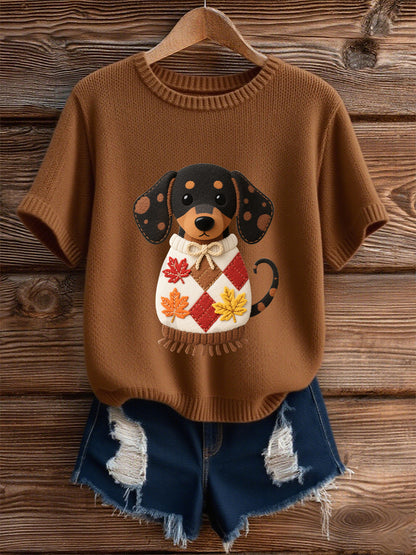 Women's Autumn Dog Art Print Short SleeveT-shirt