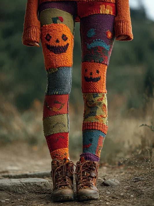 Women's Halloween Pumpkin Face Print Casual Leggings