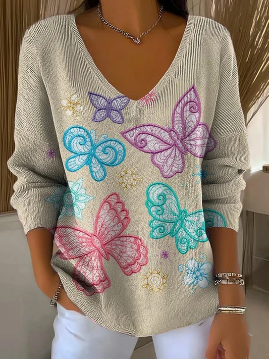 Women's Vintage Butterfly Print Cotton Top