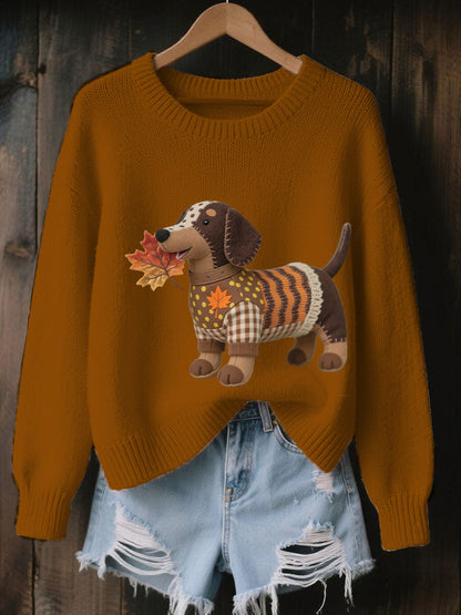 Women's Autumn Dog Art Print Long Sleeve Sweatshirt