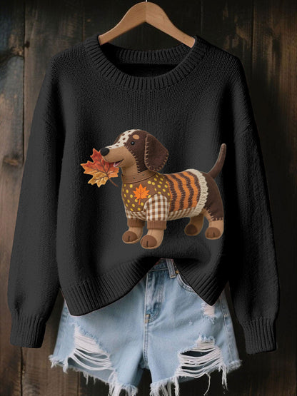 Women's Autumn Dog Art Print Long Sleeve Sweatshirt