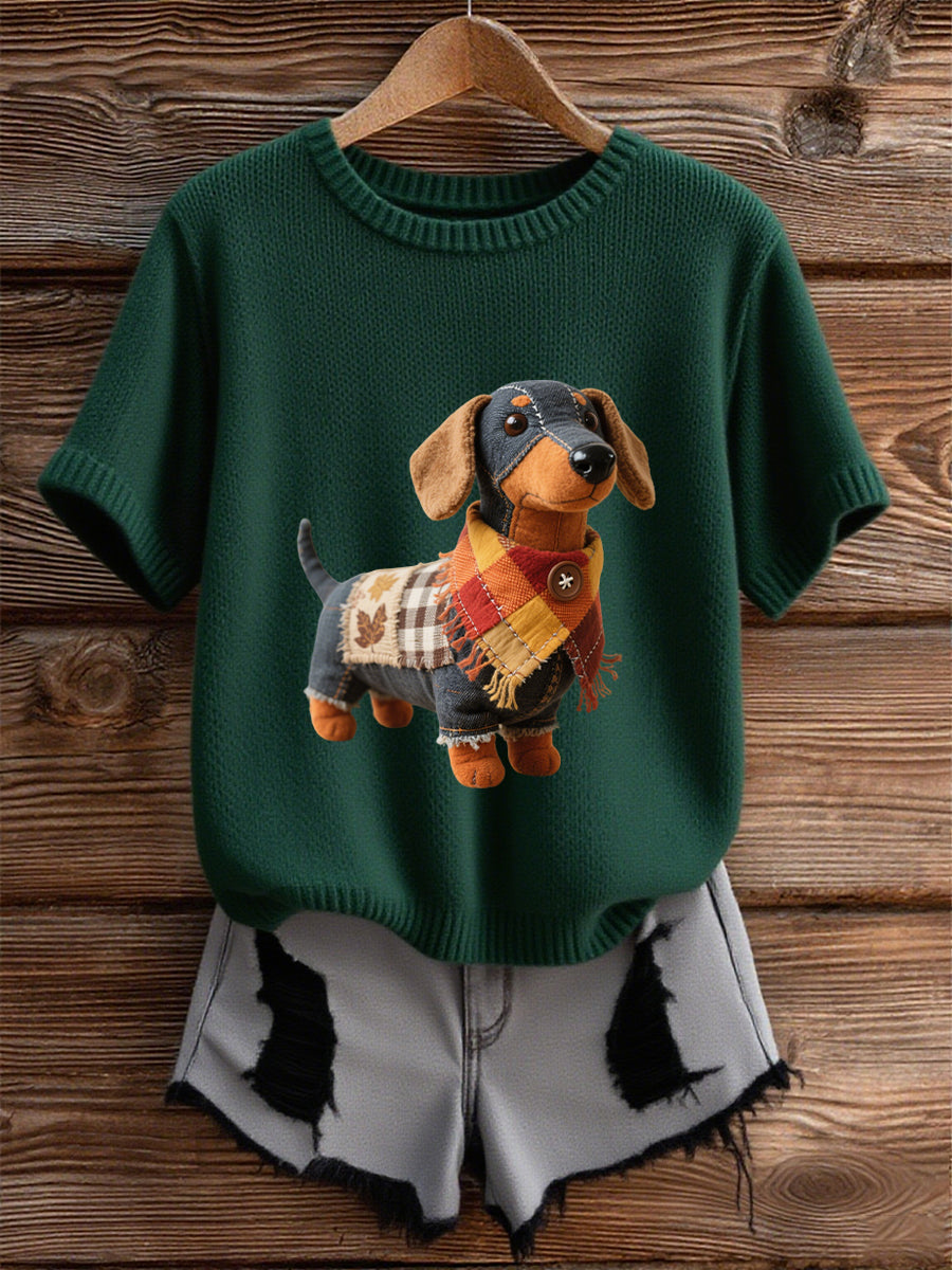 Women's Autumn Dog Art Print Short SleeveT-shirt