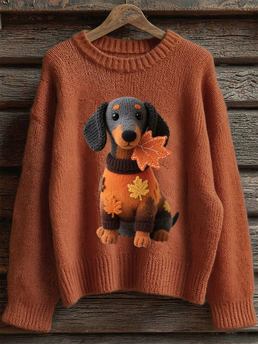 Women's Autumn Dog Art Print Long Sleeve Sweatshirt