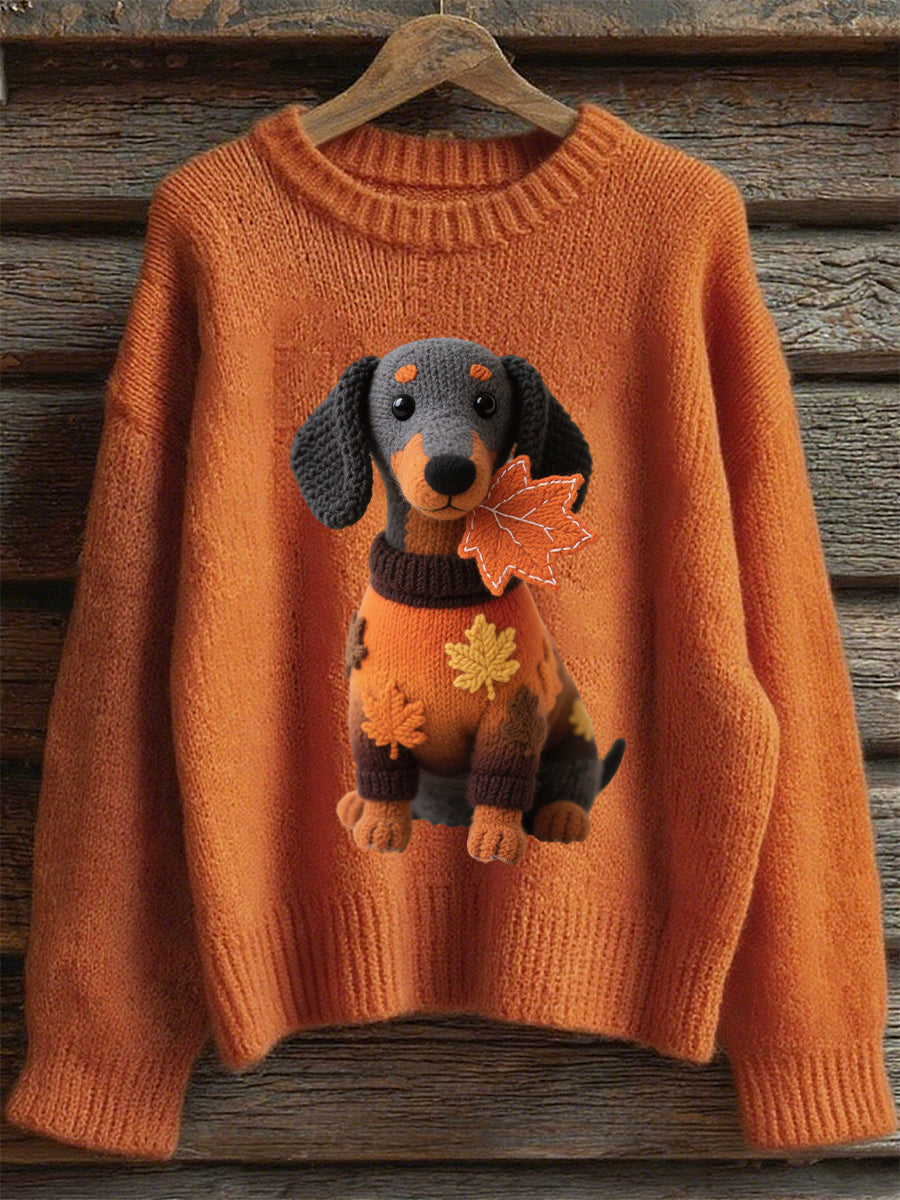 Women's Autumn Dog Art Print Long Sleeve Sweatshirt