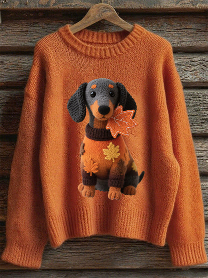 Women's Autumn Dog Art Print Long Sleeve Sweatshirt