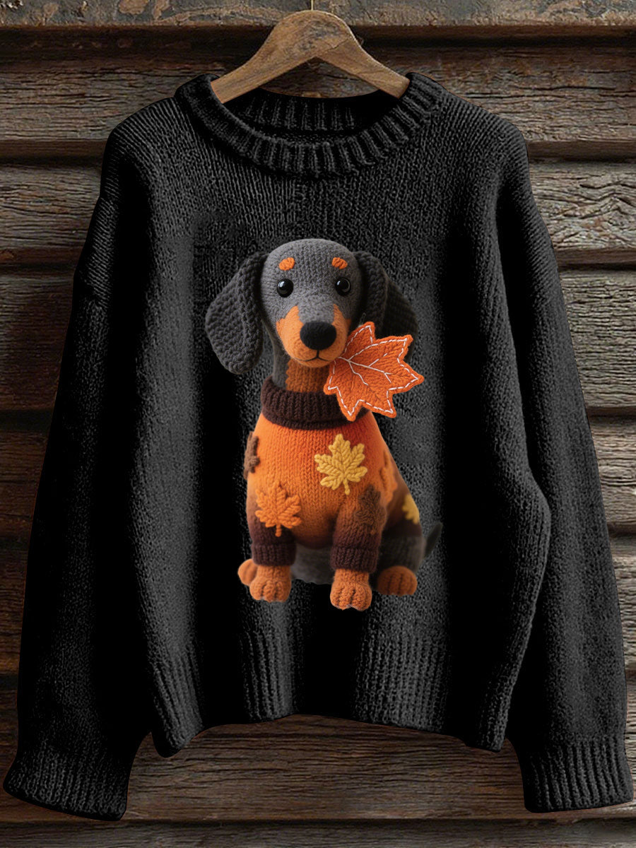 Women's Autumn Dog Art Print Long Sleeve Sweatshirt