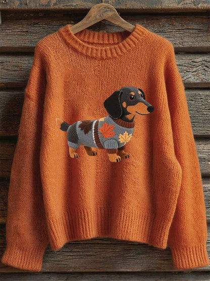 Women's Autumn Dog Art Print Long Sleeve Sweatshirt