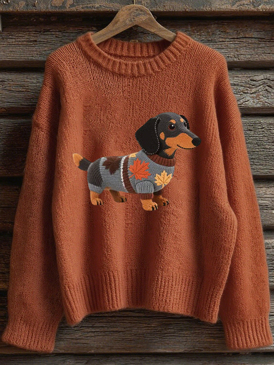 Women's Autumn Dog Art Print Long Sleeve Sweatshirt