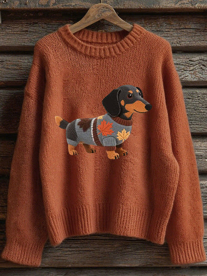 Women's Autumn Dog Art Print Long Sleeve Sweatshirt