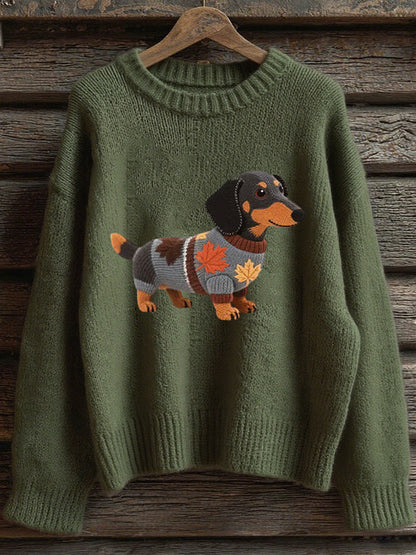 Women's Autumn Dog Art Print Long Sleeve Sweatshirt