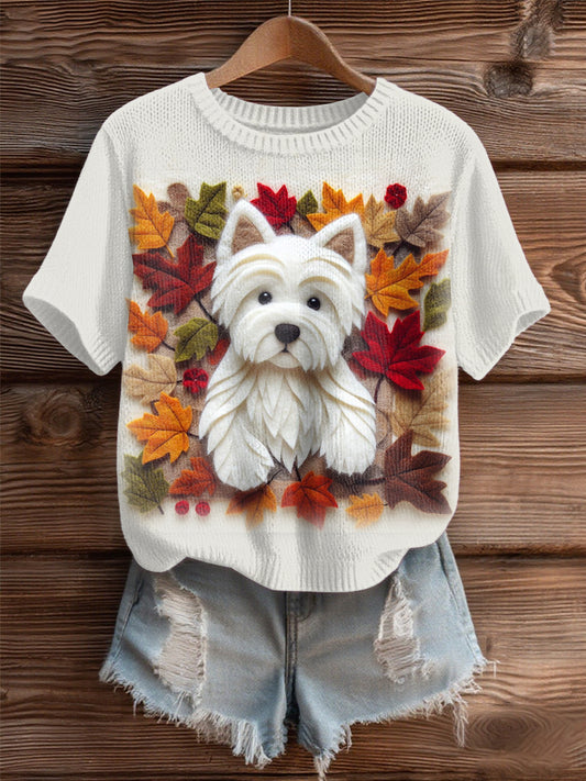 Women's Autumn Fallen Patchwork Dog Cozy Knit Sweater