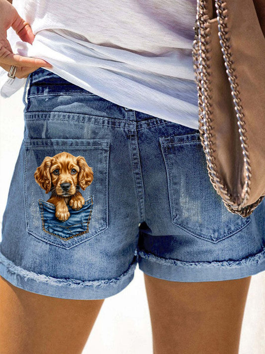 Women's Golden Print Denim Shorts