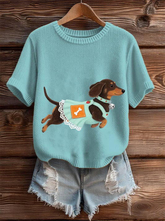 Women's Apron Dachshund Short-sleeved T-shirt