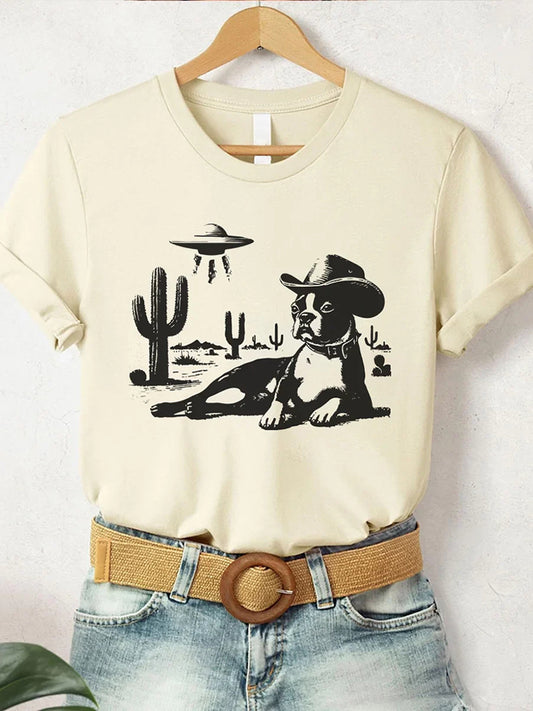 Women's Vintage Dog UFO Western T-shirt