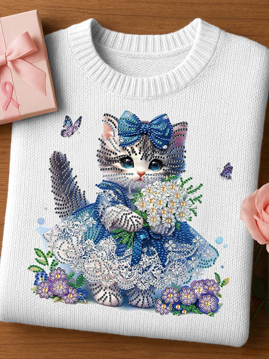 Women's Felt Art Animal Print Cozy Knit Top