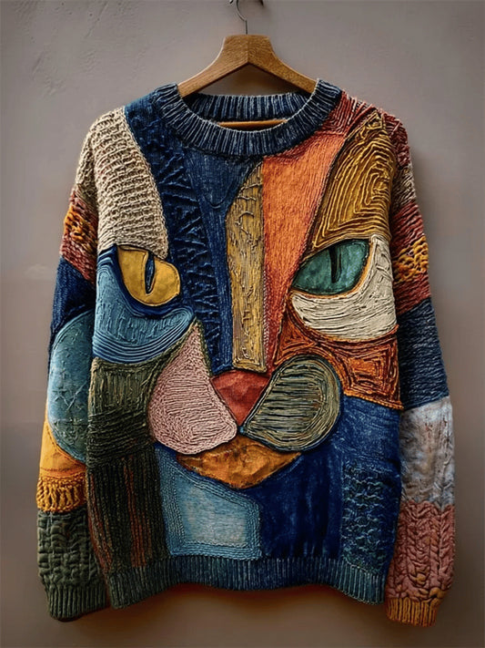 Vintage Abstract Animal Print Casual Sweater
