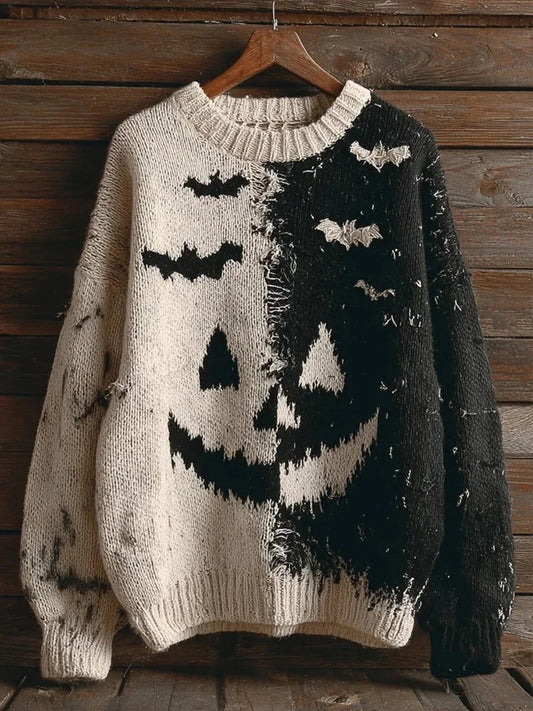 Women's Vintage Halloween Bat Art Print  Pullover Sweatshirt