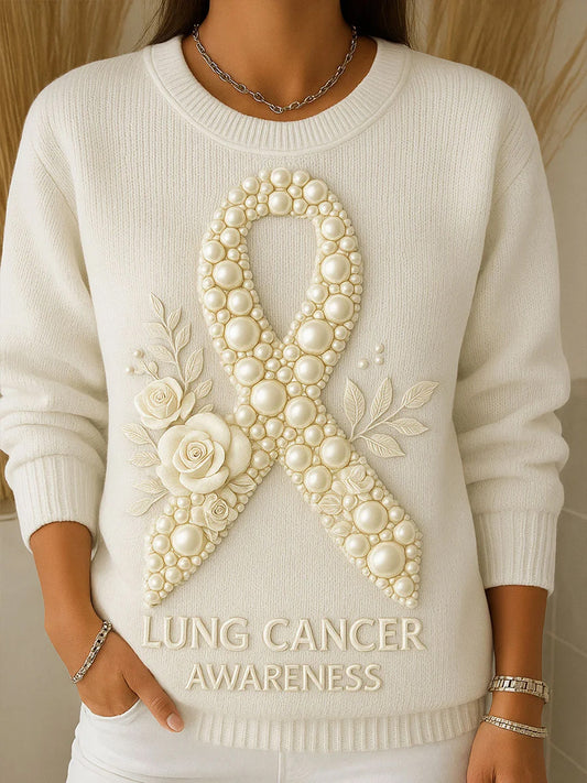 Women's Vintage Breast Awareness Print Comfortable Casual Sweater