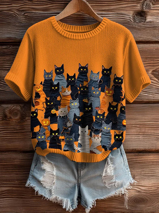 Women's Artistic Animal Print Comfortable Knit Short Sleeve Top