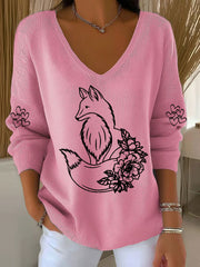 Women’s Fox Print Casual Top Pink / S