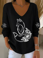 Women’s Fox Print Casual Top Black / S