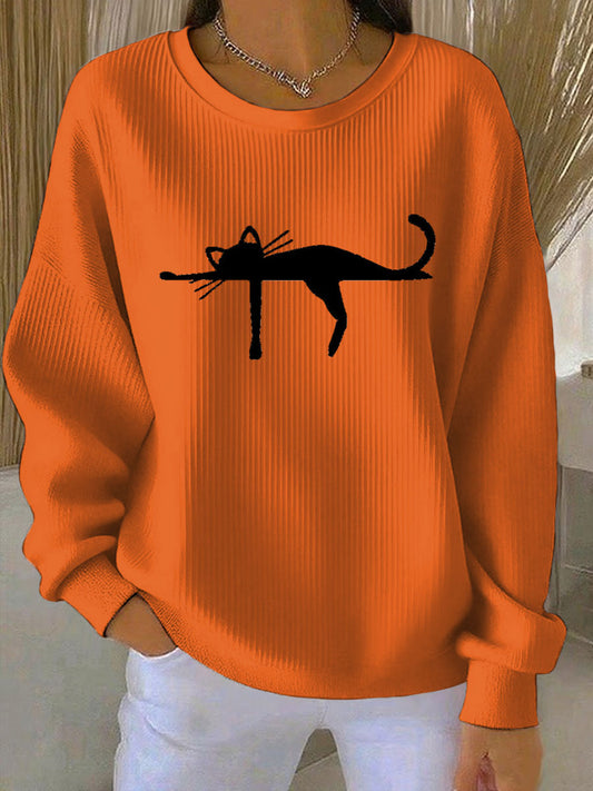 Women's cutu cat Printed Vintage Casual Loose Long Sleeve Top