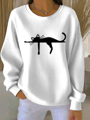 Women’s cutu cat Printed Vintage Casual Loose Long Sleeve Top White / S
